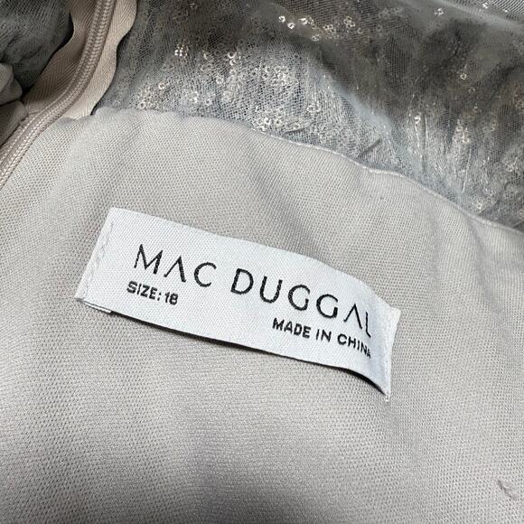 Mac Duggal Silver Jewel Encrusted Illusion Long Sleeve A Line Gown Size 18 *FLAW - Picture 7 of 12